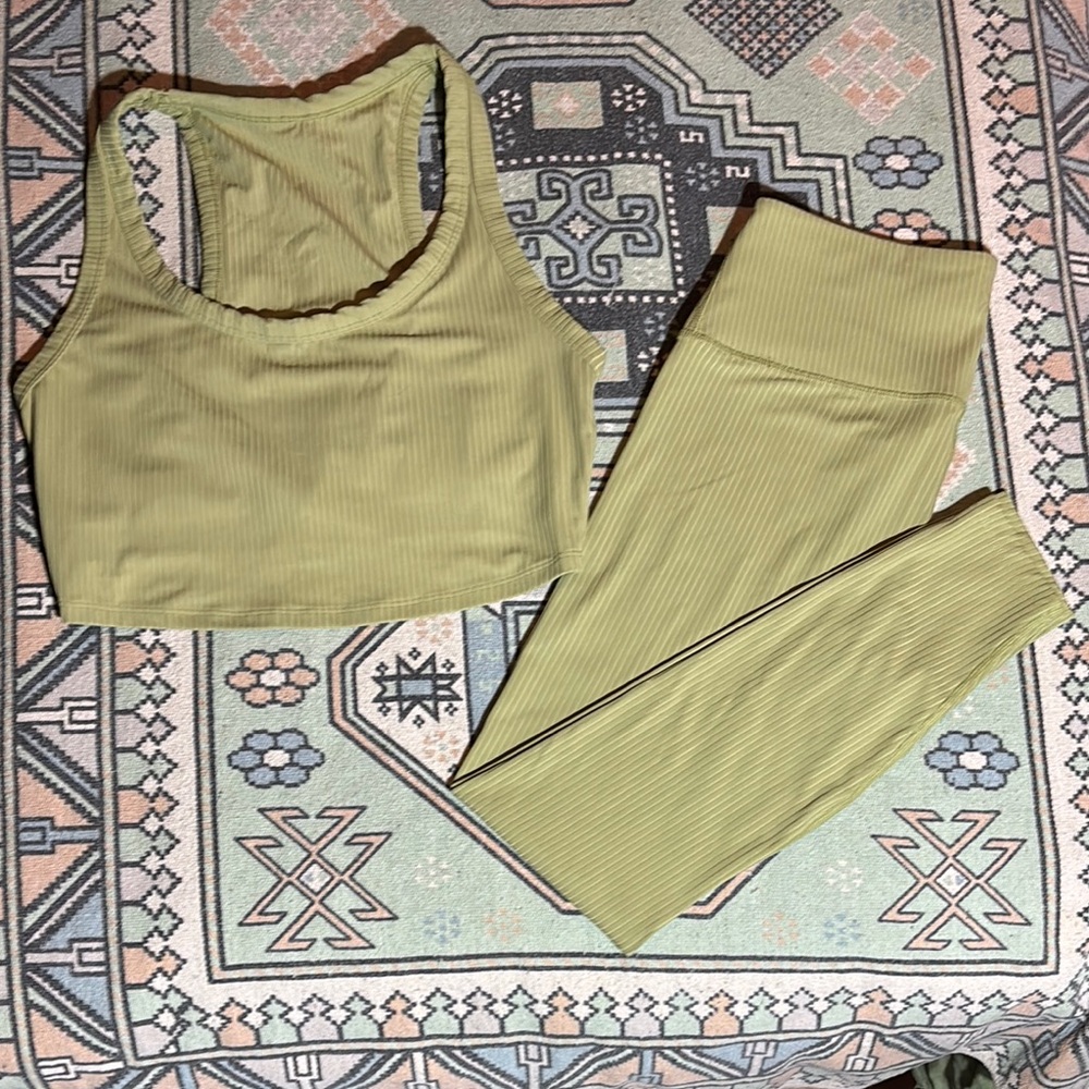 All in one Olive Green Ribbed Activewear Set